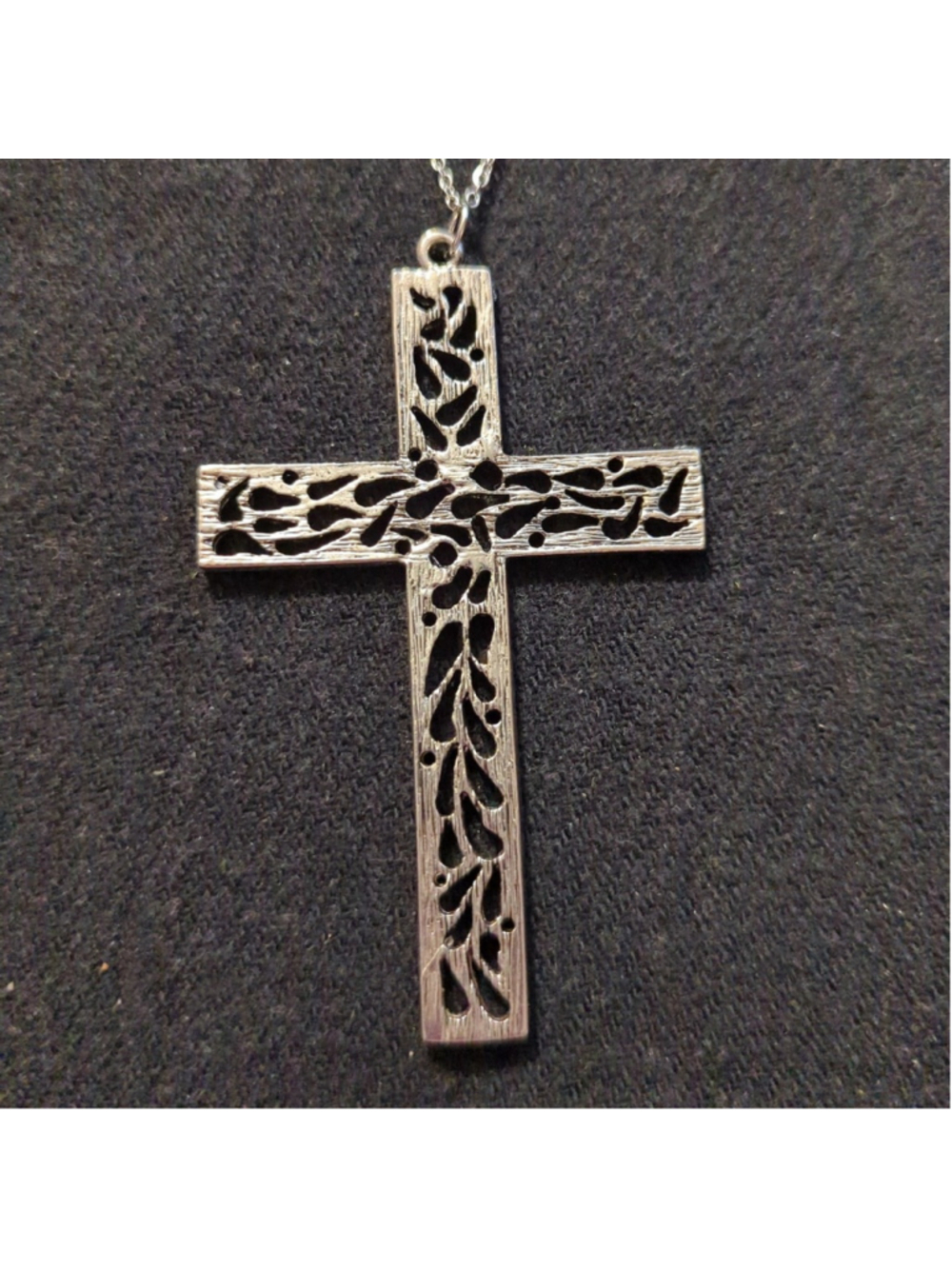 Silver Tone Filigree Cross Pendant Statement Necklace